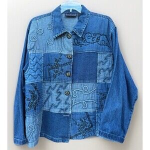 VTG New Direction Jacket Womens (L)Cotton Denim Quilted Patchwork Western Cowboy